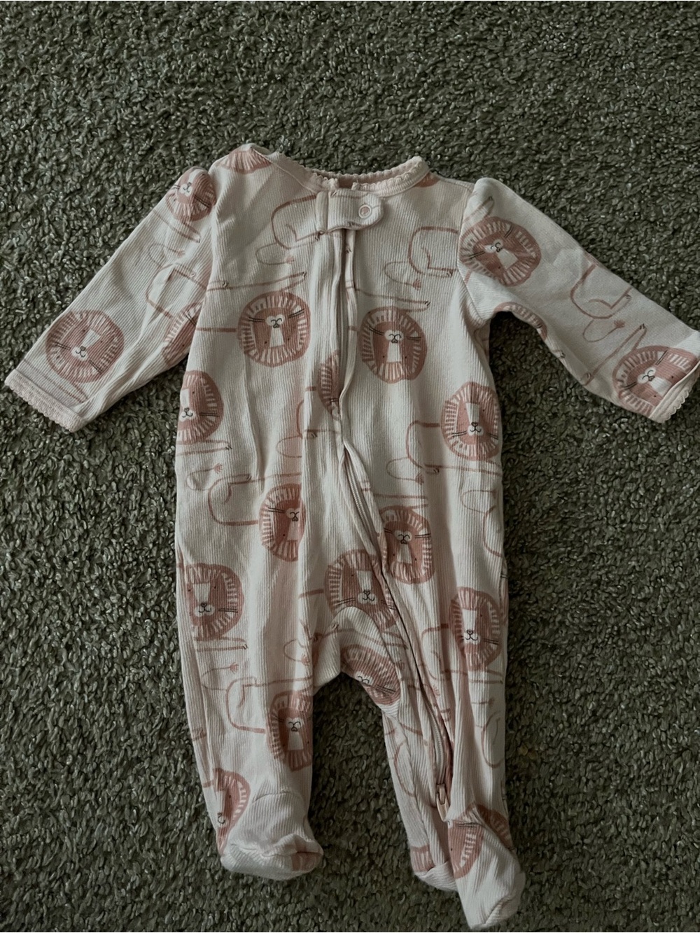 Carter’s Ribbed Baby Pink Lion Print One-Piece Footed Pajamas 3 Months